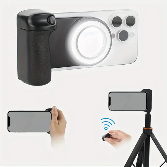 Grip MagSafe 2025 - Estabilizador Foto/Vídeo con Disparador Bluetooth y Luz LED para iPhone y Android - Grip MagSafe estabilizador foto vídeo