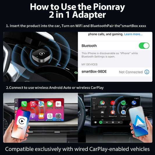 Adaptador CarPlay Android Auto Inalámbrico para el 99% de los Coches con CarPlay por Cable