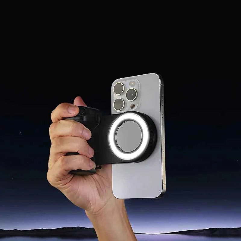 Grip MagSafe 2025 - Estabilizador Foto/Vídeo con Disparador Bluetooth y Luz LED para iPhone y Android - Grip MagSafe estabilizador foto vídeo