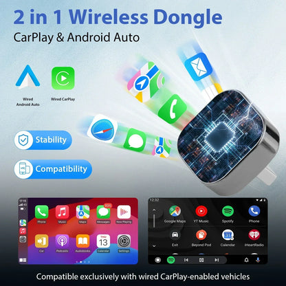 Adaptador CarPlay Android Auto Inalámbrico para el 99% de los Coches con CarPlay por Cable
